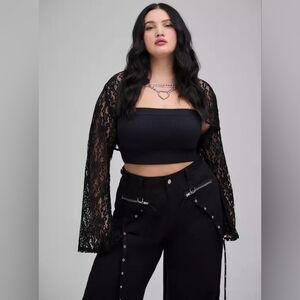 Torrid Nightfall Bell Sleeve Lace Chain Black Crop Bolero 1X Nwt